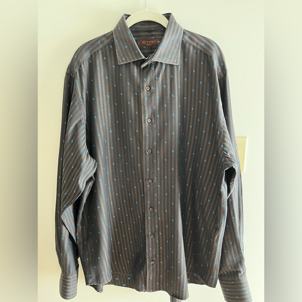 Etro Men's Brown and Blue Dot Shirt